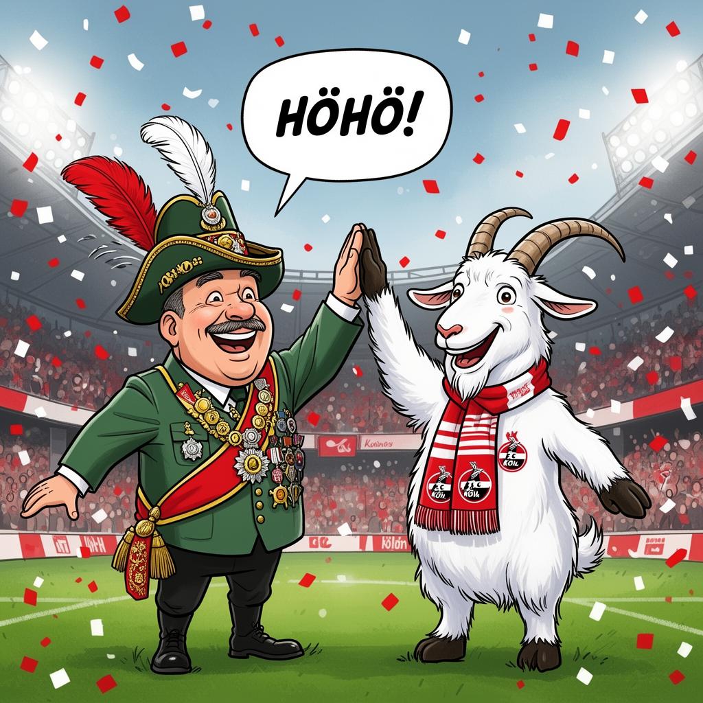 Der Kaarster König feiert mit Hennes vom 1. FC Köln – Comic